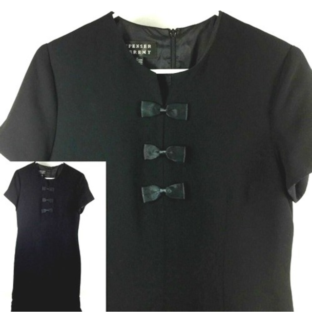 Womens Black Dress Size 12 Event Special Occasion Minimalist Short Sleeve Bows - Picture 6 of 6